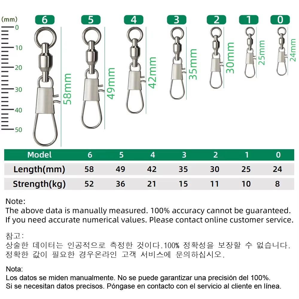 20Piece Ball Bearing Fishing Swivels With Interlock Snap Pin Stainless Steel 1