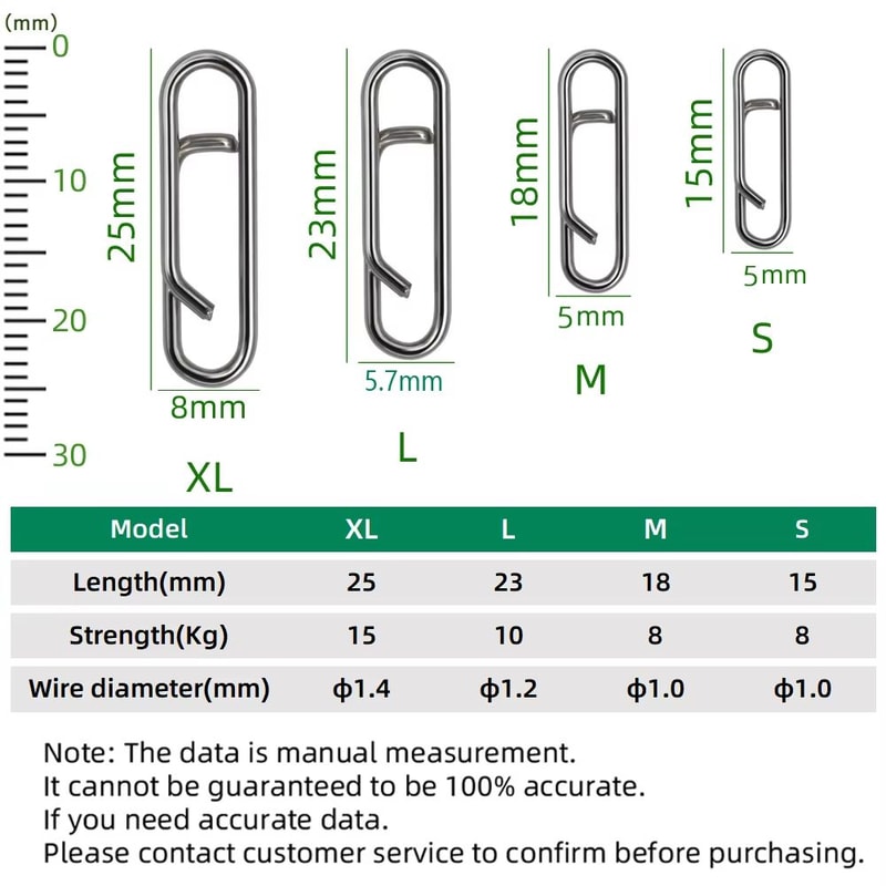 304 Stainless Steel Fishing Lure Snap Swivel Interlock Pin Connector Set 30100pcs 1