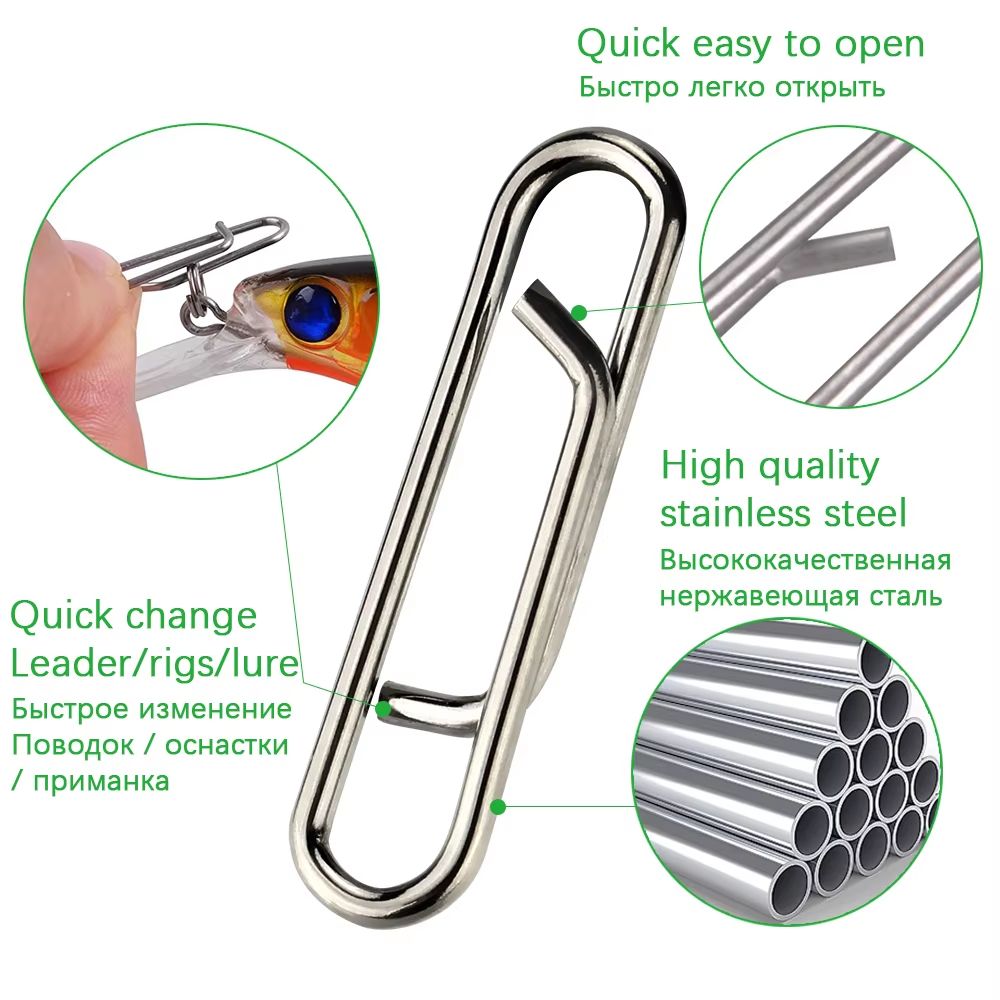 304 Stainless Steel Fishing Lure Snap Swivel Interlock Pin Connector Set 30100pcs 3