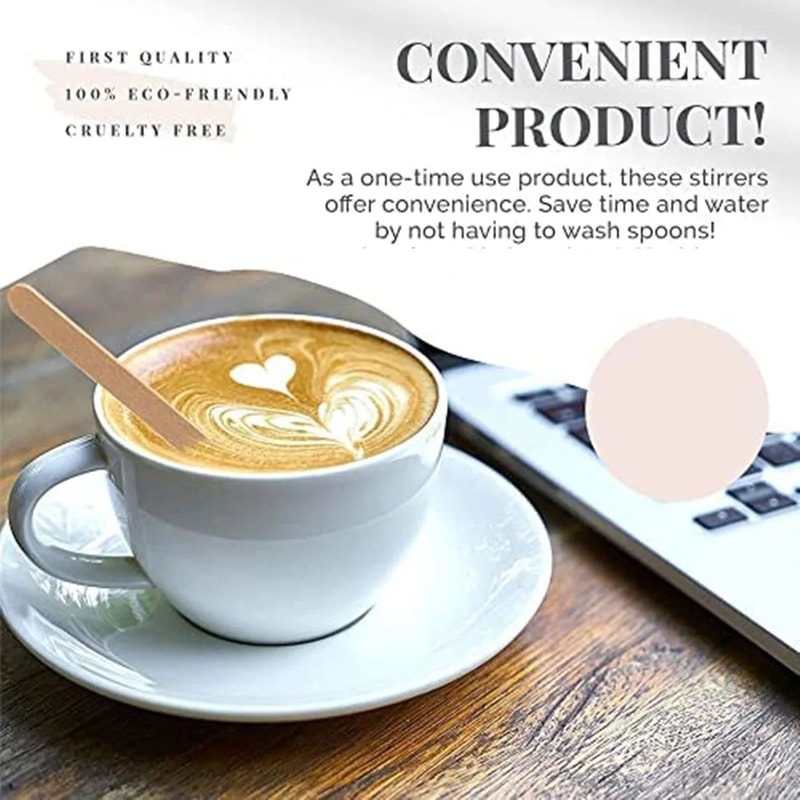 100Piece Wooden Coffee Stir Sticks Disposable Beverage Stirrers 2