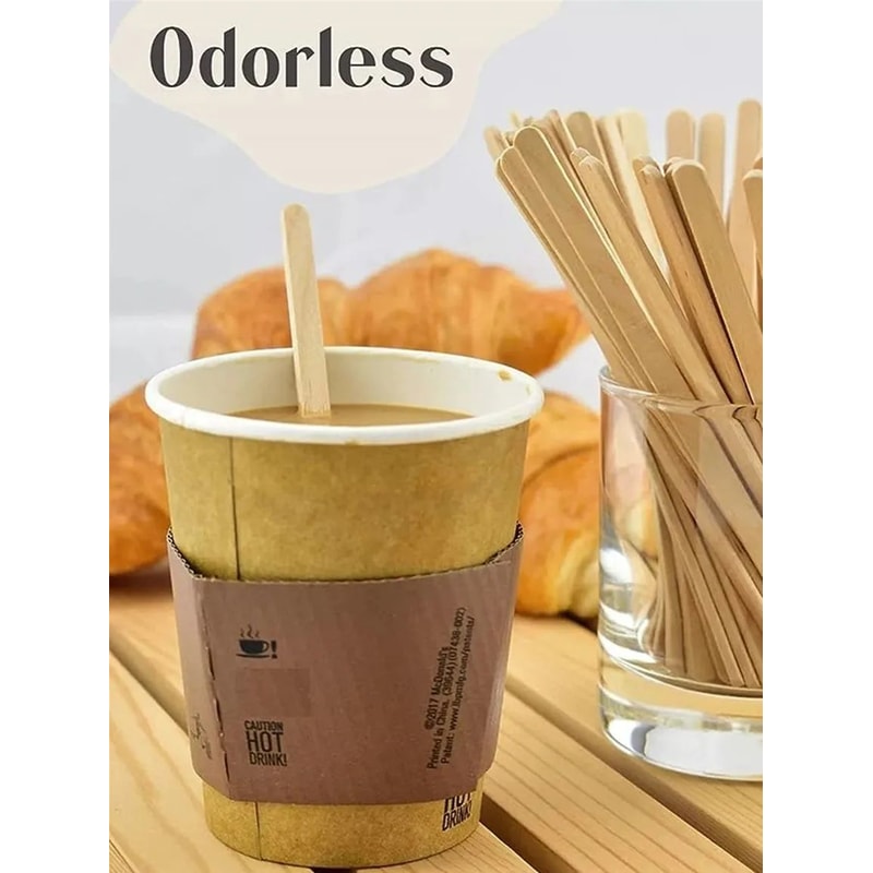 100Piece Wooden Coffee Stir Sticks Disposable Beverage Stirrers 4