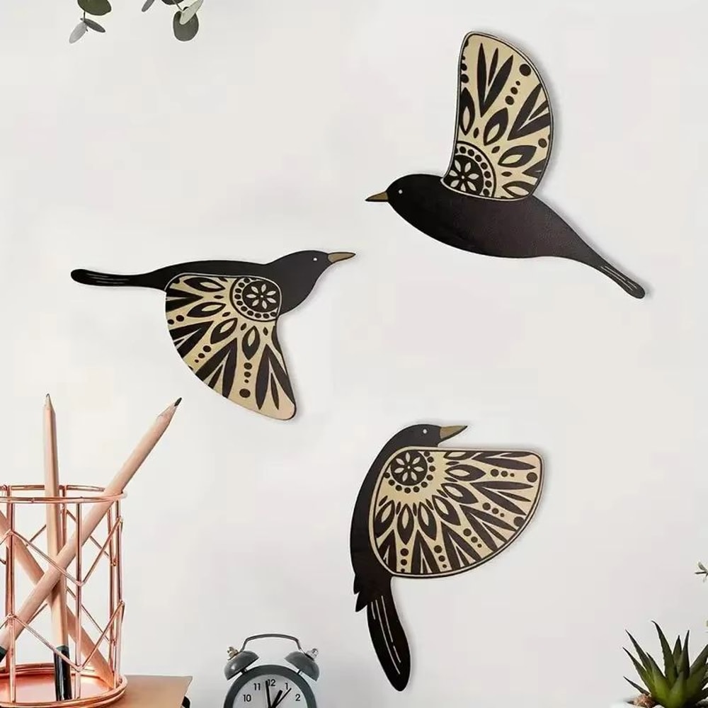 5pc Wooden Black Bird Wall Decor Vintage Gothic Raven Silhouettes For Home And Garden 2