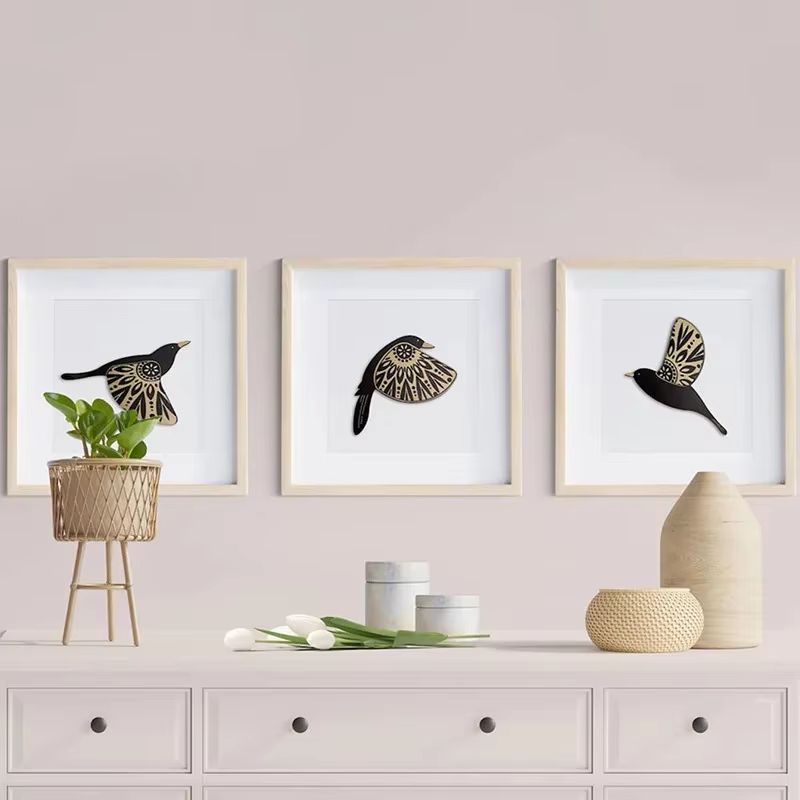 5pc Wooden Black Bird Wall Decor Vintage Gothic Raven Silhouettes For Home And Garden 5