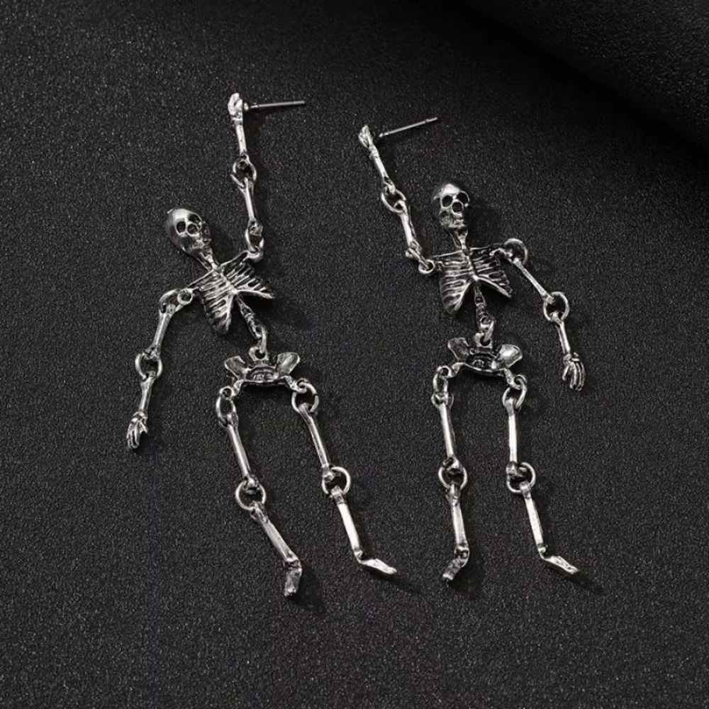 Halloween Skull Earrings Silver Or Bronze Pair For Party And Costume 3