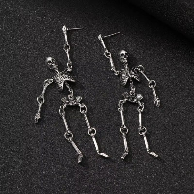 Halloween Skull Earrings Silver Or Bronze Pair For Party And Costume 3