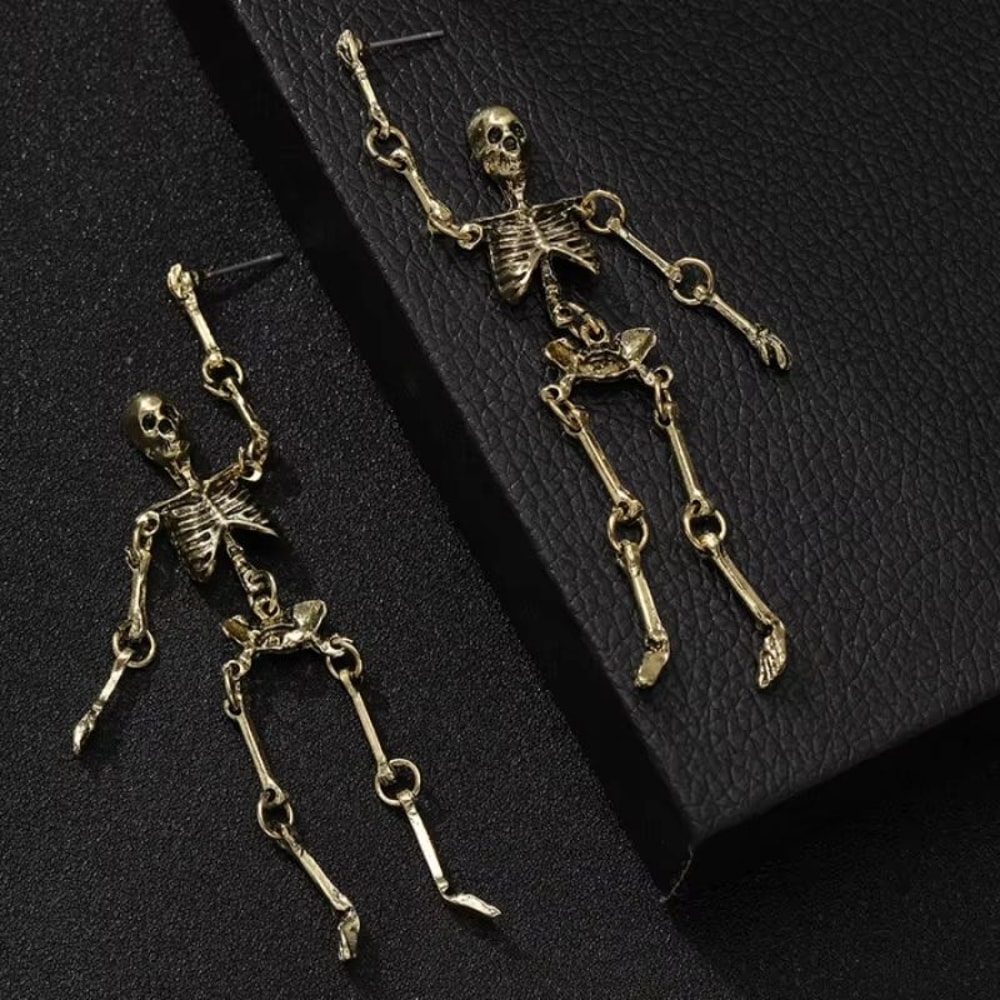 Halloween Skull Earrings Silver Or Bronze Pair For Party And Costume 4