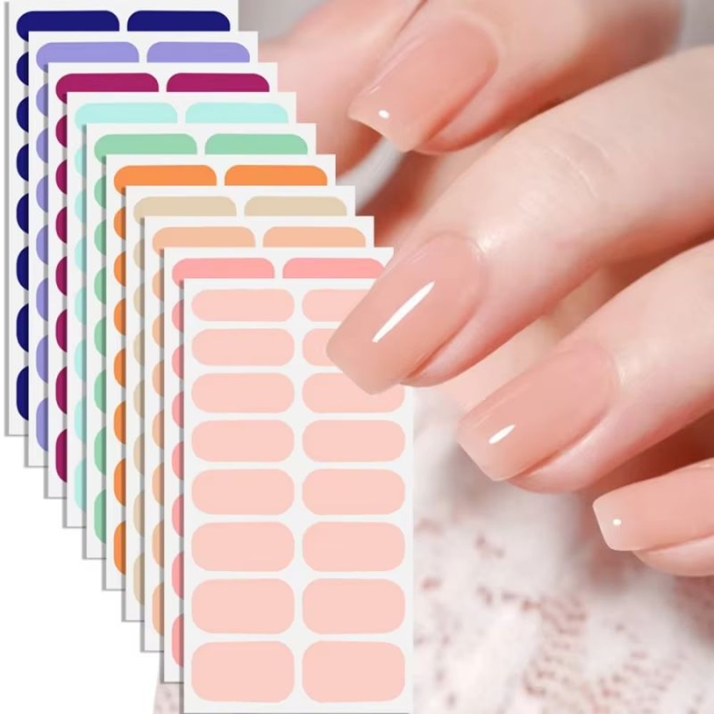 16Piece Solid Color Nail Stickers Pink Nude Disposable Nail Polish Film 0