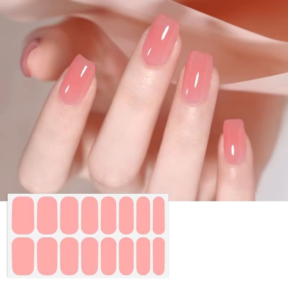 16Piece Solid Color Nail Stickers Pink Nude Disposable Nail Polish Film 2