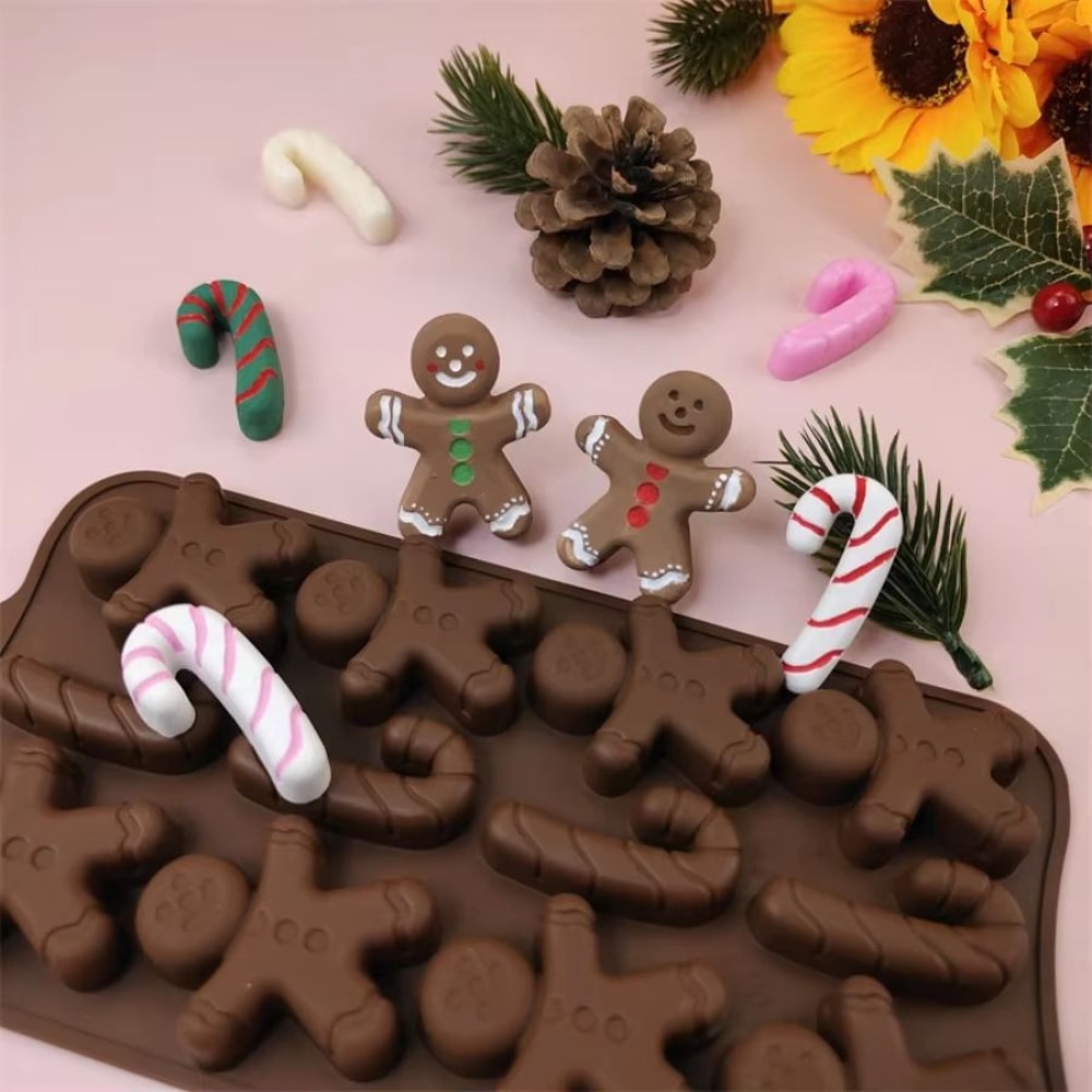 Christmas Baking Chocolate Molds Set Gingerbread Man Cane Shapes 2