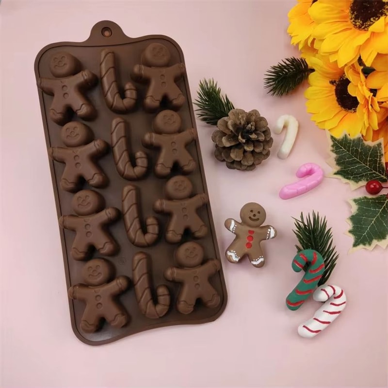 Christmas Baking Chocolate Molds Set Gingerbread Man Cane Shapes 4