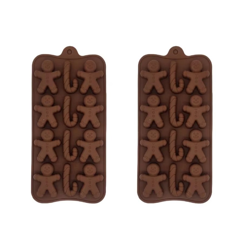 Christmas Baking Chocolate Molds Set Gingerbread Man Cane Shapes 6