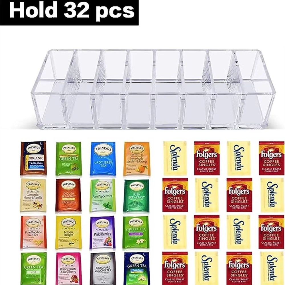 Acrylic 8Compartment Storage Box For Tea Bags Coffee Small Accessories 2