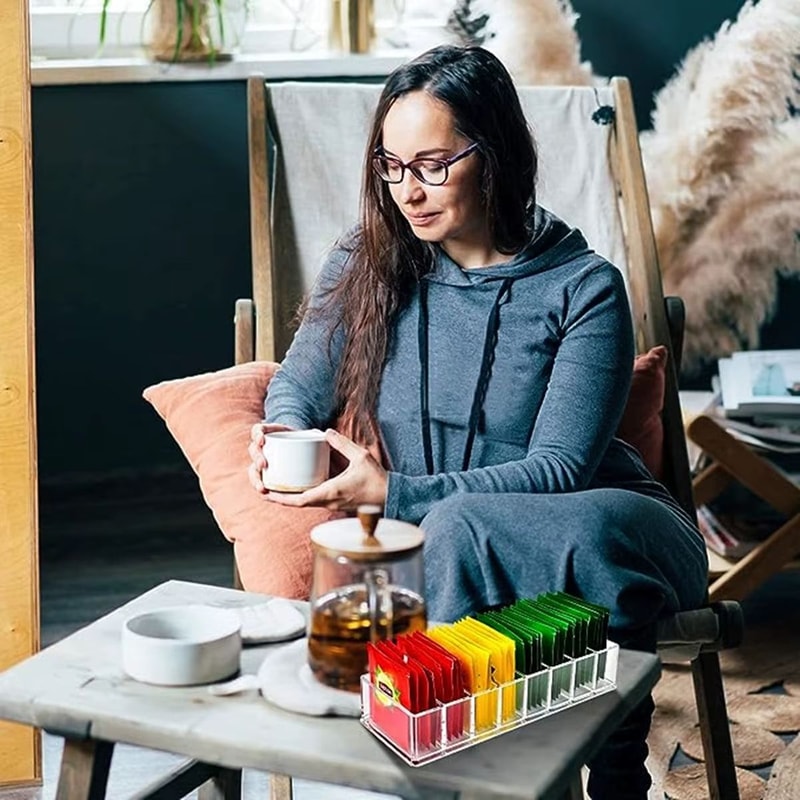 Acrylic 8Compartment Storage Box For Tea Bags Coffee Small Accessories 3