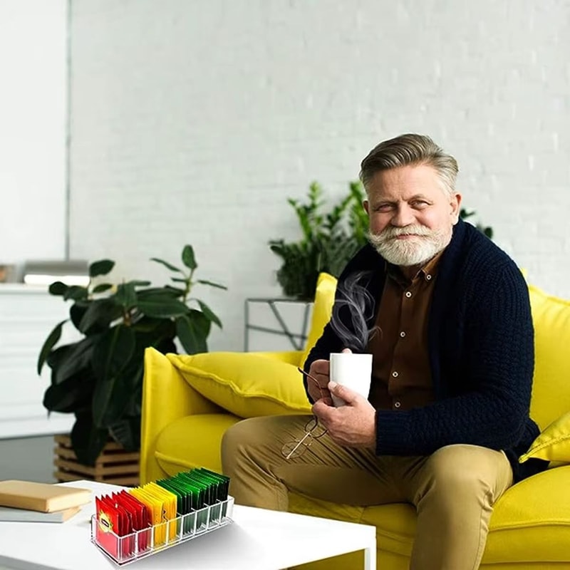 Acrylic 8Compartment Storage Box For Tea Bags Coffee Small Accessories 4