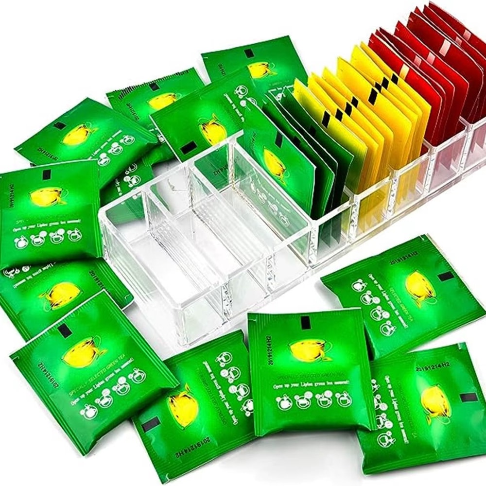 Acrylic 8Compartment Storage Box For Tea Bags Coffee Small Accessories 5
