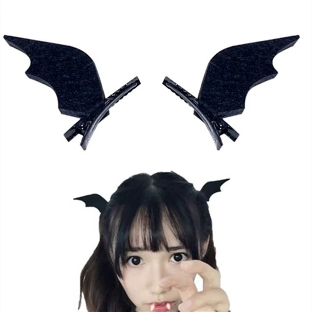 Halloween Black Wing Hair Clips 2Pack Bat Demon Duckbill Costume Accessories 2