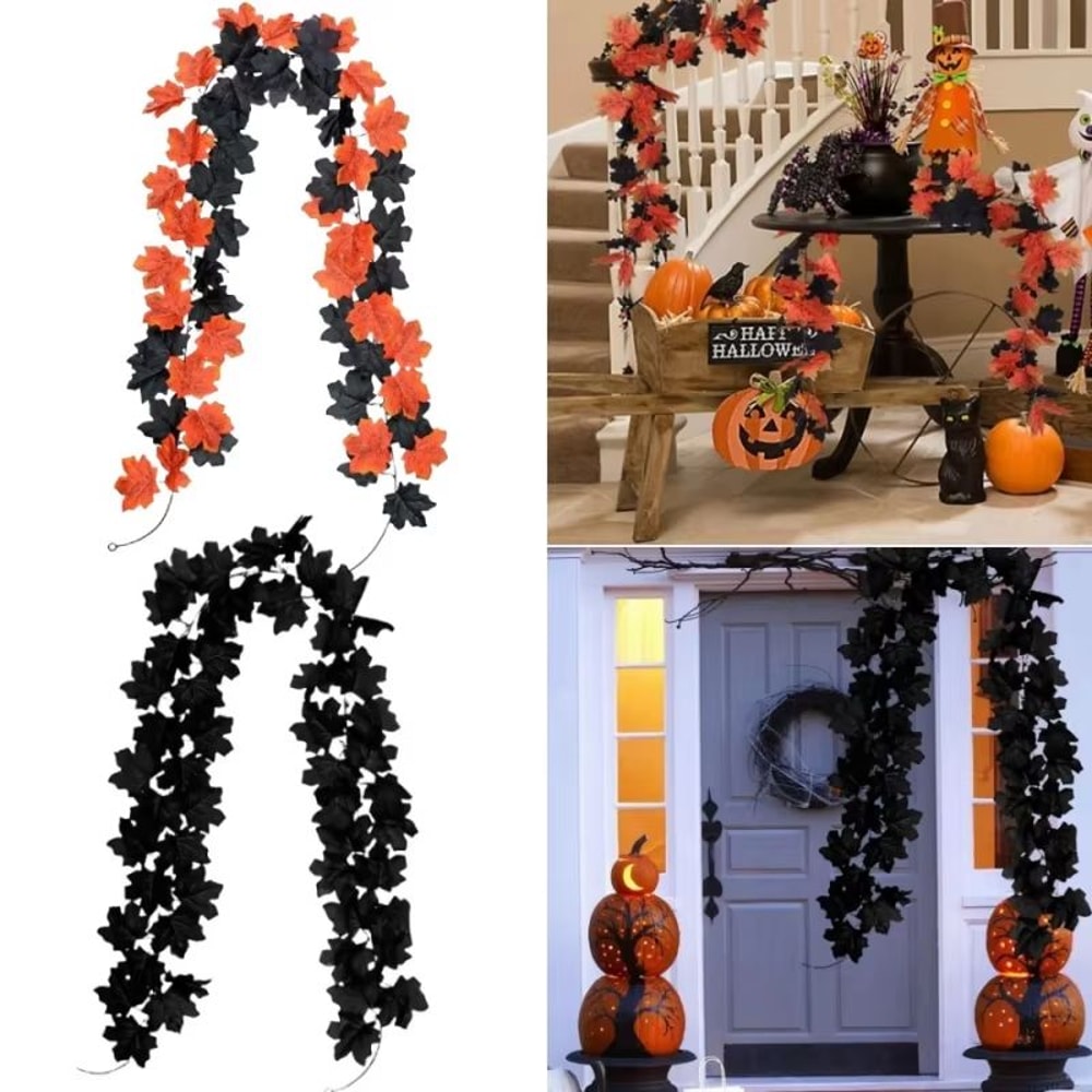 Autumn Maple Leaf Vine Garland For Halloween And Thanksgiving Decor 0