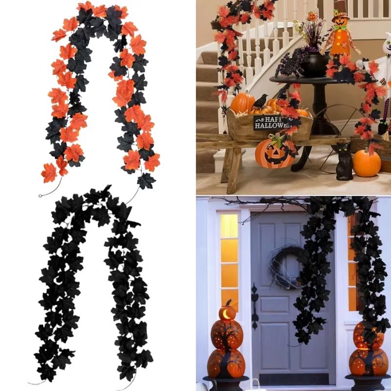 Autumn Maple Leaf Vine Garland For Halloween And Thanksgiving Decor 0