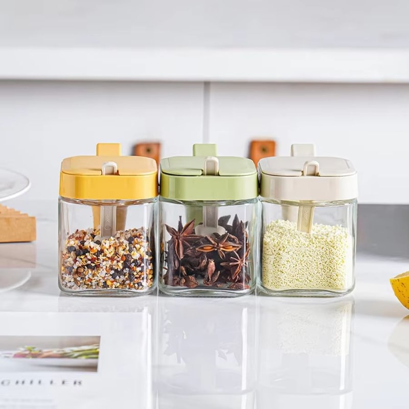 Clear Glass Spice And Seasoning Jar With Spoon For Kitchen Storage 2