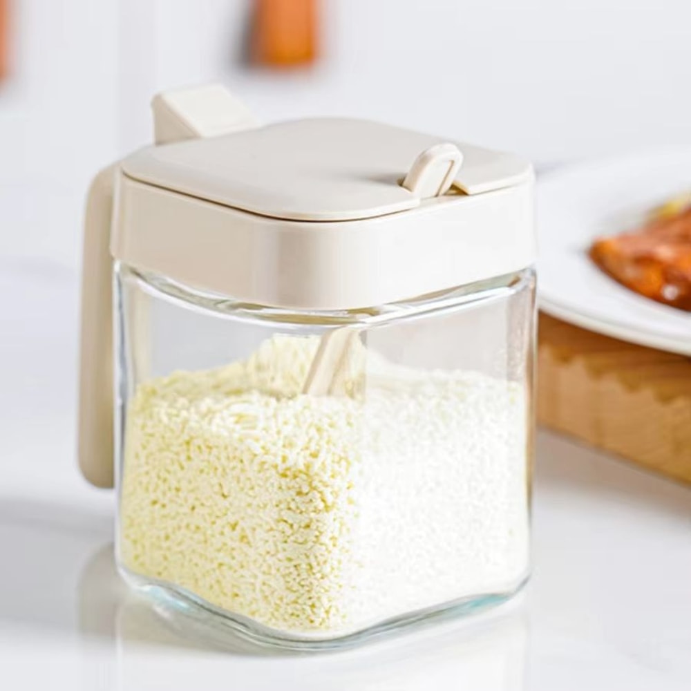 Clear Glass Spice And Seasoning Jar With Spoon For Kitchen Storage 4