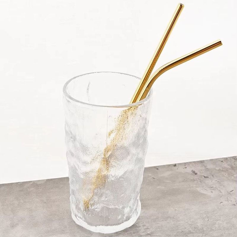 Set Of 4 Reusable Gold Metal Straws For Milk Tea Coffee Juice 2