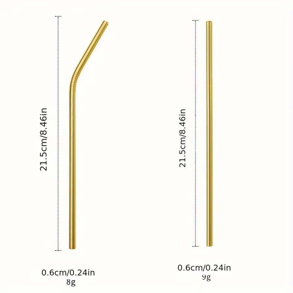 Set Of 4 Reusable Gold Metal Straws For Milk Tea Coffee Juice 5