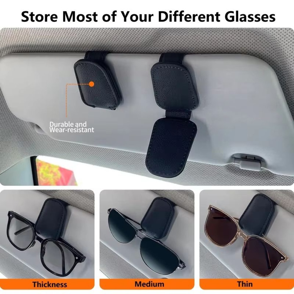 PU Leather Car Visor Clip Sunglasses And Card Organizer 4