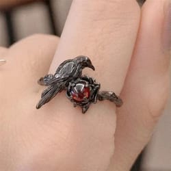 halloween dark style black thorn crow adjustable ring