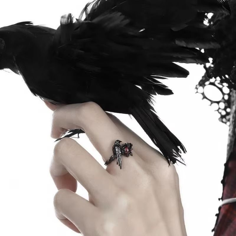 Halloween Dark Style Black Thorn Crow Adjustable Ring 1