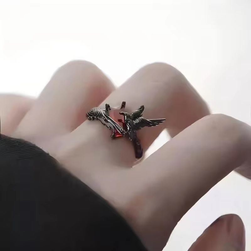 Halloween Dark Style Black Thorn Crow Adjustable Ring 2
