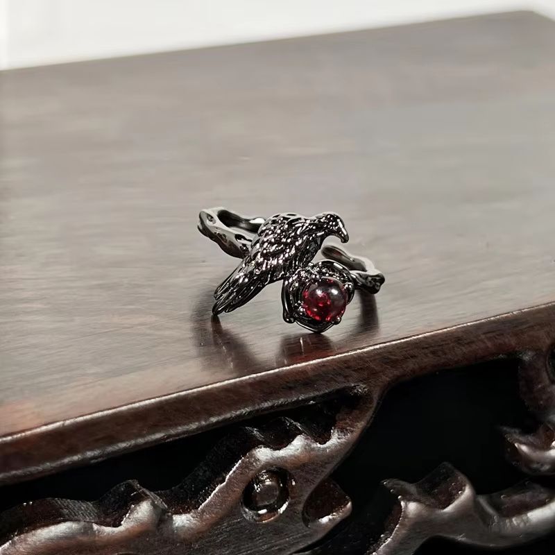 Halloween Dark Style Black Thorn Crow Adjustable Ring 3