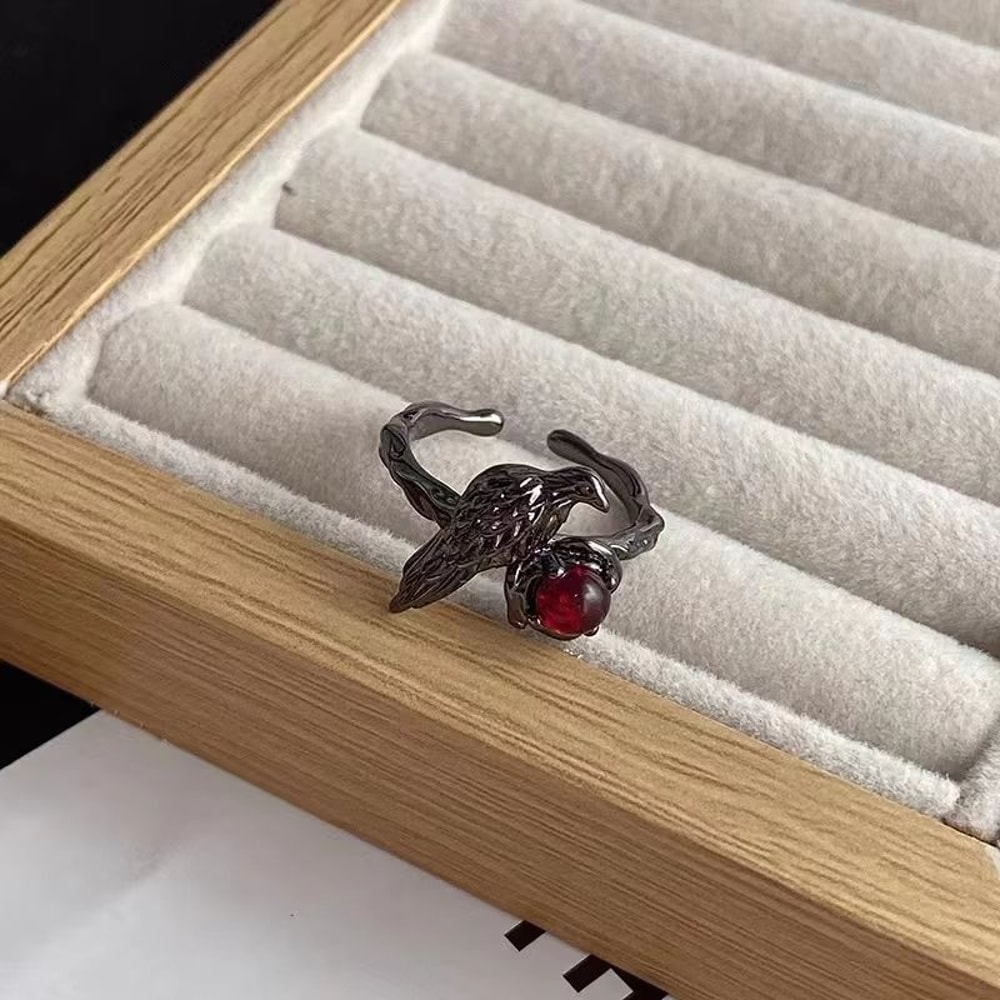 Halloween Dark Style Black Thorn Crow Adjustable Ring 4