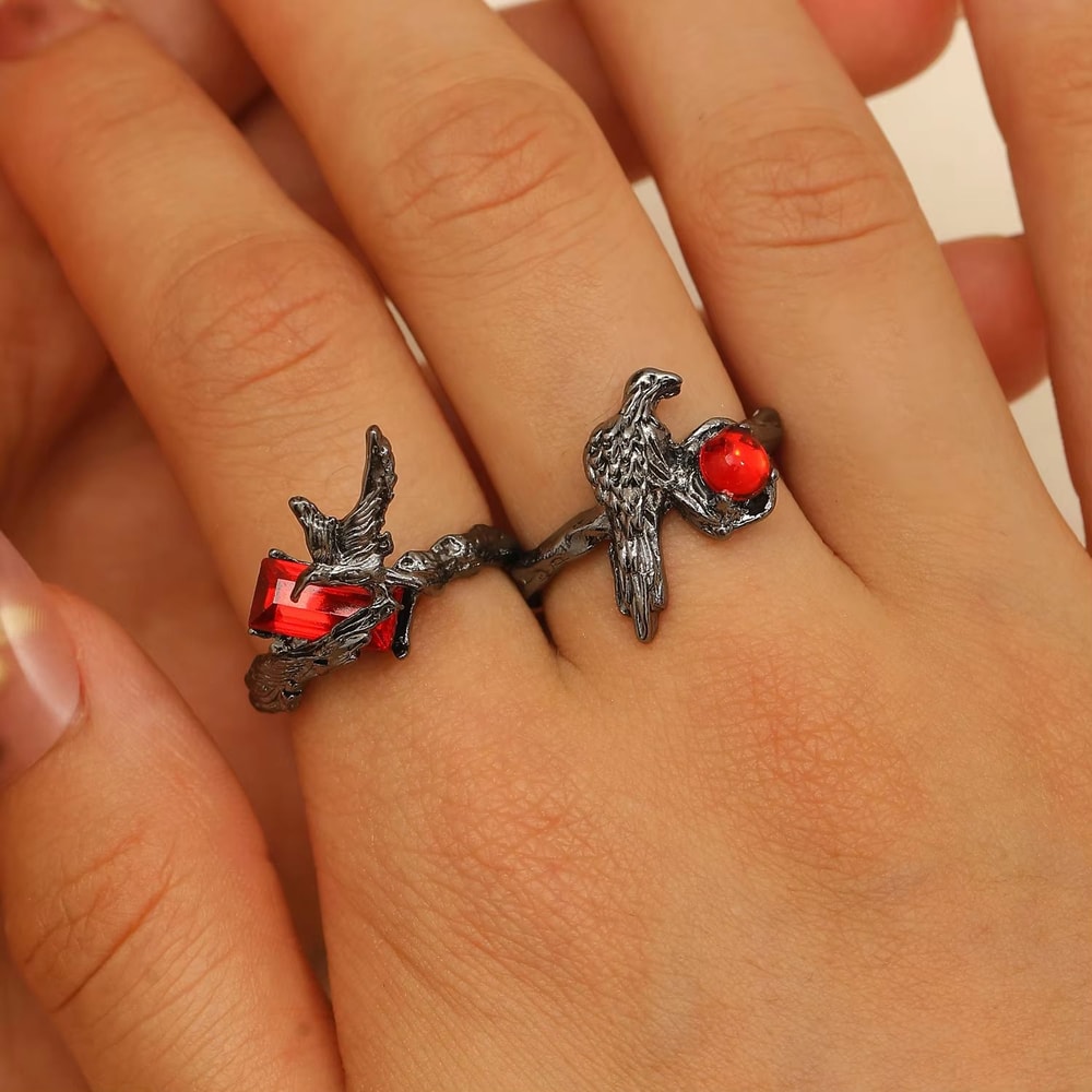 Halloween Dark Style Black Thorn Crow Adjustable Ring 5