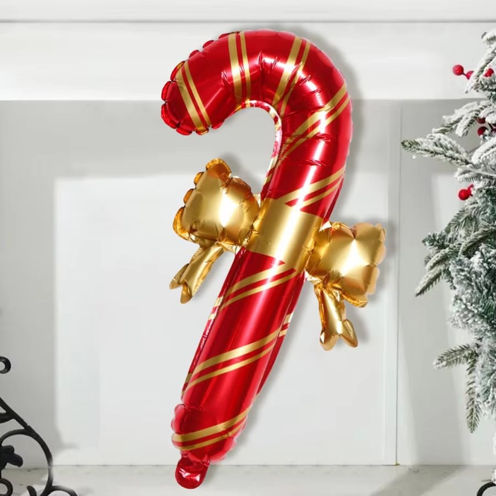 Set Of 2 Red Green White Christmas Bow Cane Balloons For Holiday Decor 7