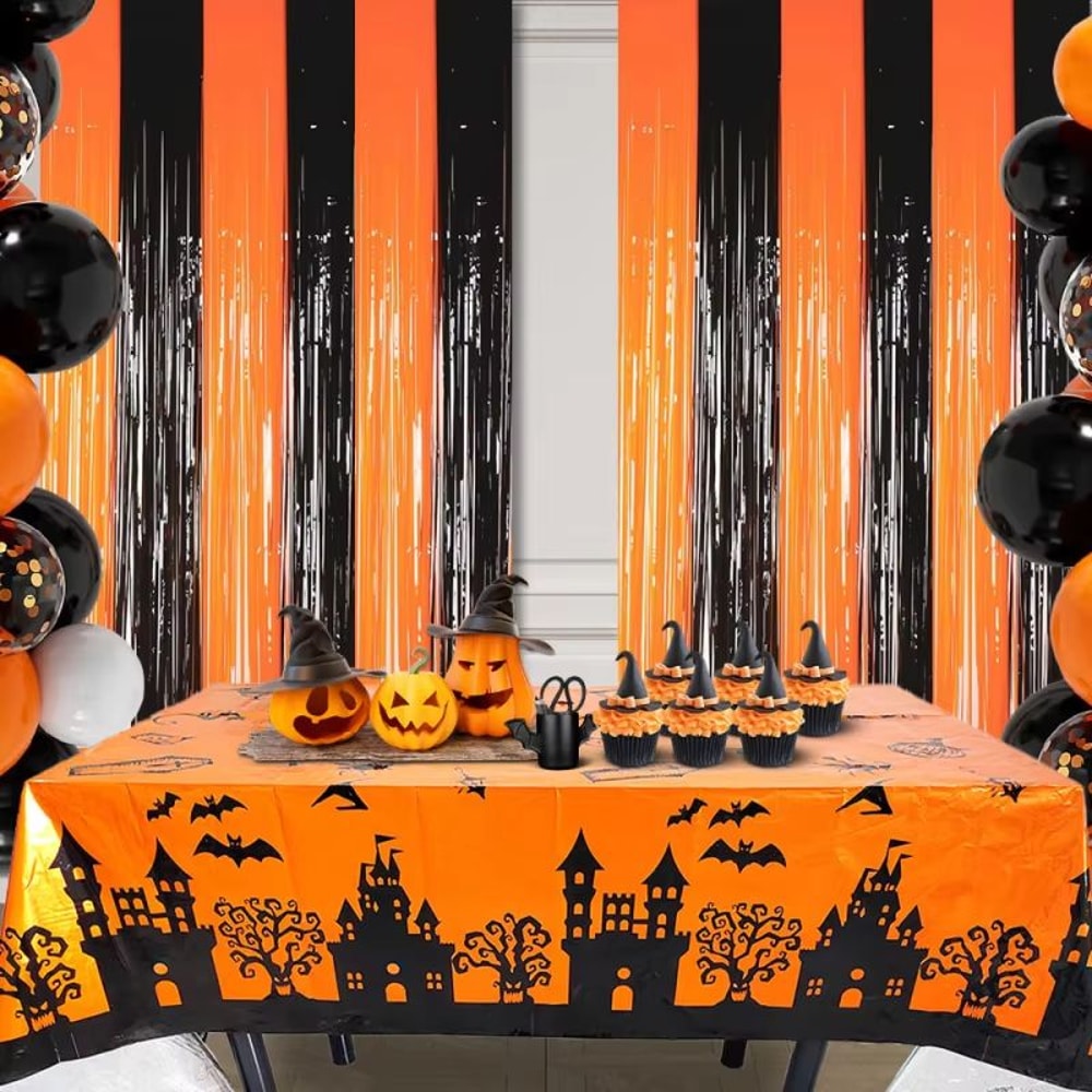 Halloween Spanish Blood Handprint Door Curtain In Orange And Black 0