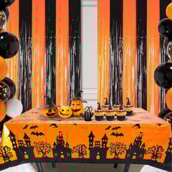 halloween spanish blood handprint door curtain in orange and black