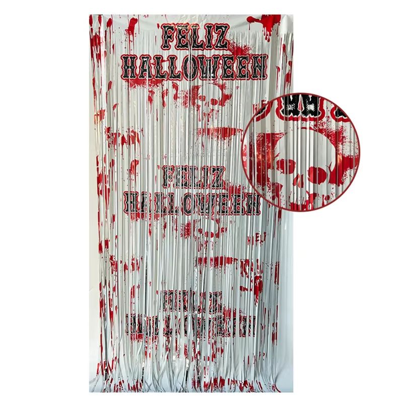 Halloween Spanish Blood Handprint Door Curtain In Orange And Black 1