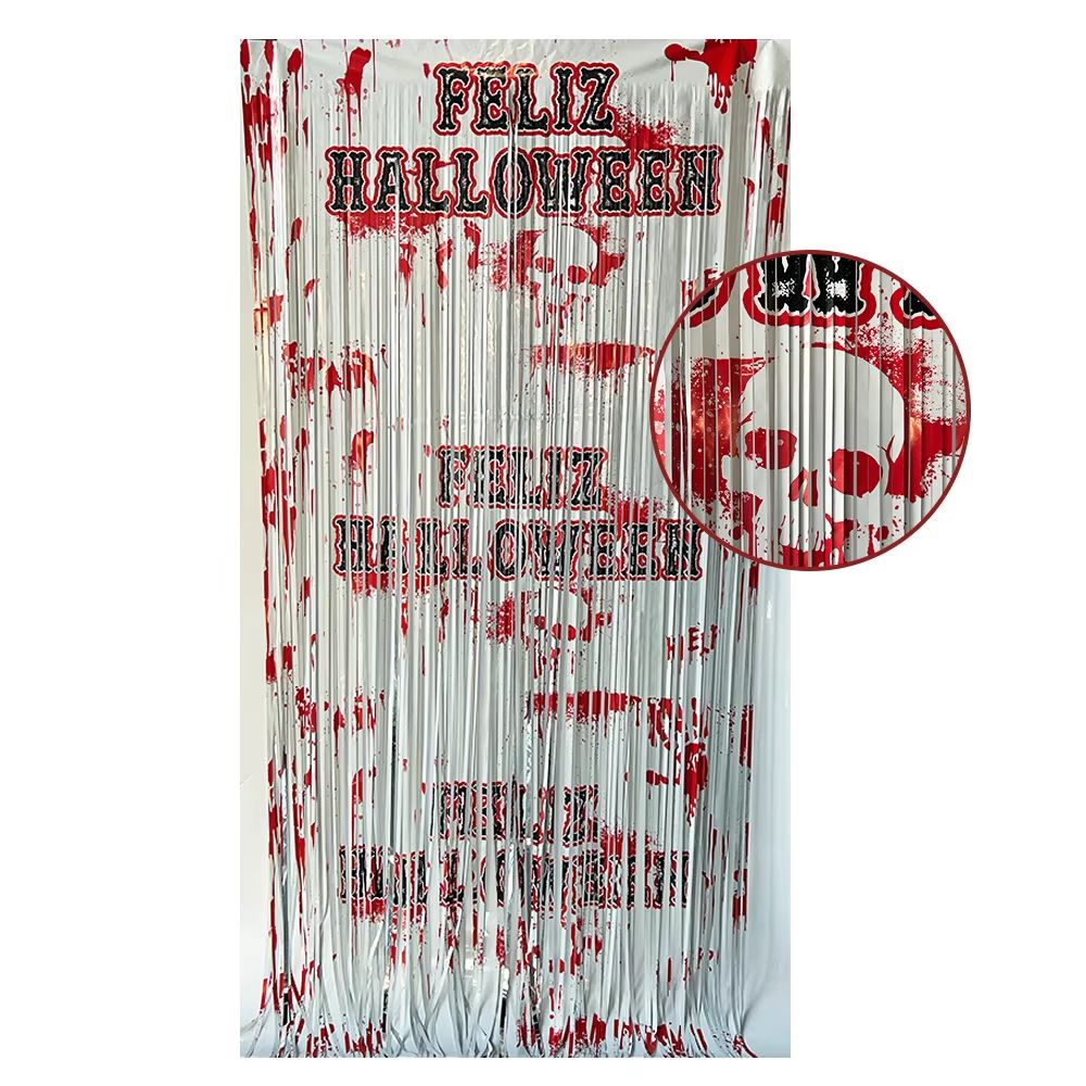 Halloween Spanish Blood Handprint Door Curtain In Orange And Black 5