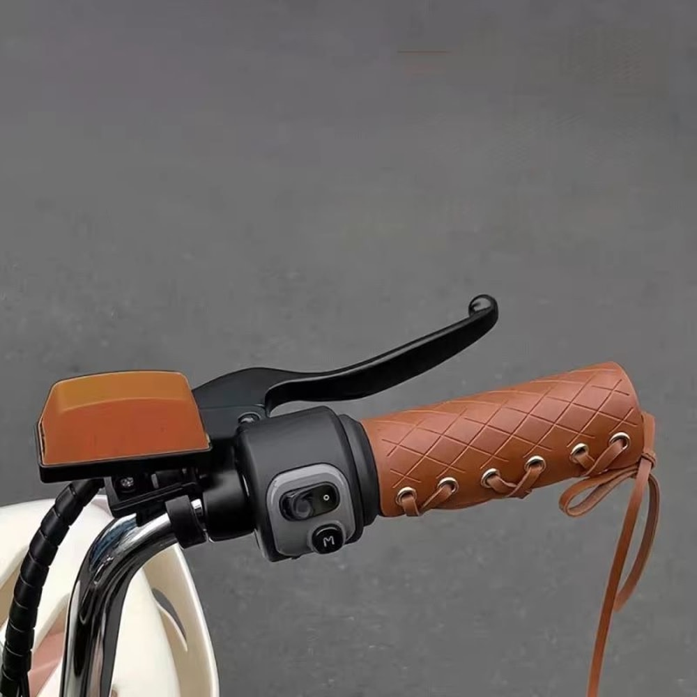 Retro Brown Leather Tie Rope Handlebar Covers 2Pack Adjustable NonSlip Motorcycle Bicycle Grips 3