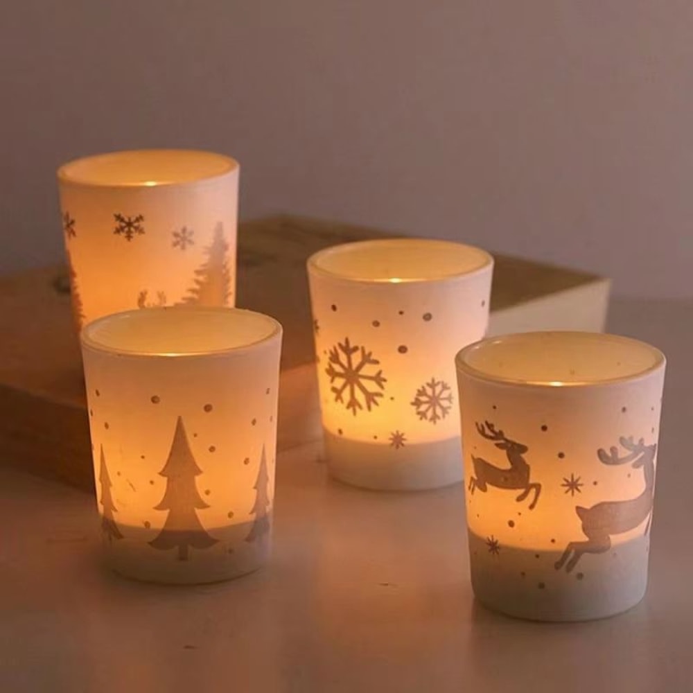 Mini Christmas Tree And Elk Glass Candle Holder Small Holiday Decoration Ornament 0