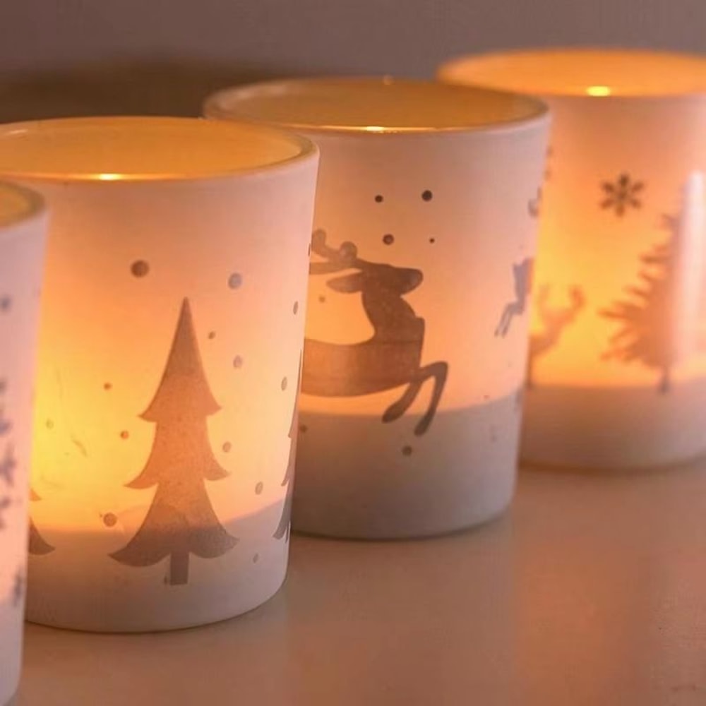 Mini Christmas Tree And Elk Glass Candle Holder Small Holiday Decoration Ornament 1