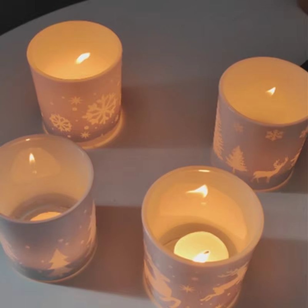 Mini Christmas Tree And Elk Glass Candle Holder Small Holiday Decoration Ornament 5