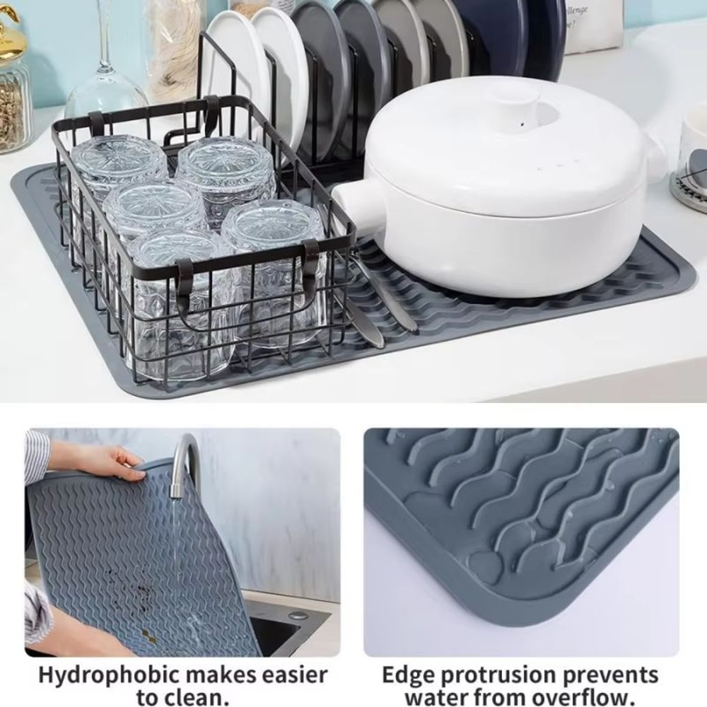 Silicone Kitchen Draining And Heat Insulation Mat Countertop Drying And AntiScald Tableware Mat 1