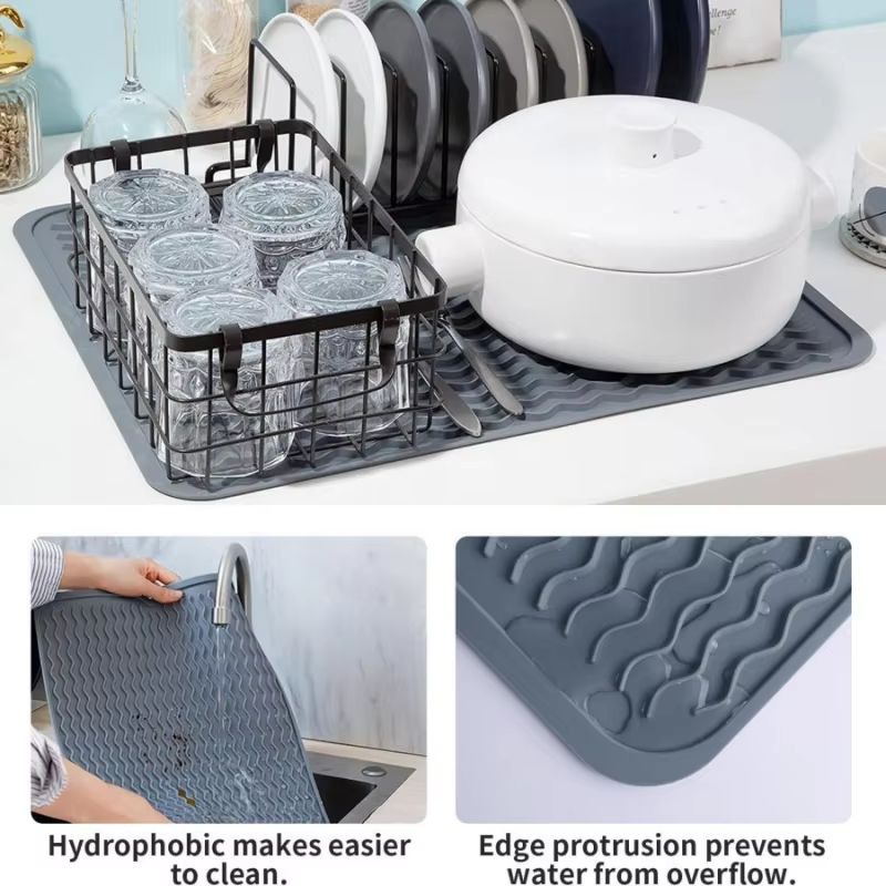 Silicone Kitchen Draining And Heat Insulation Mat Countertop Drying And AntiScald Tableware Mat 1