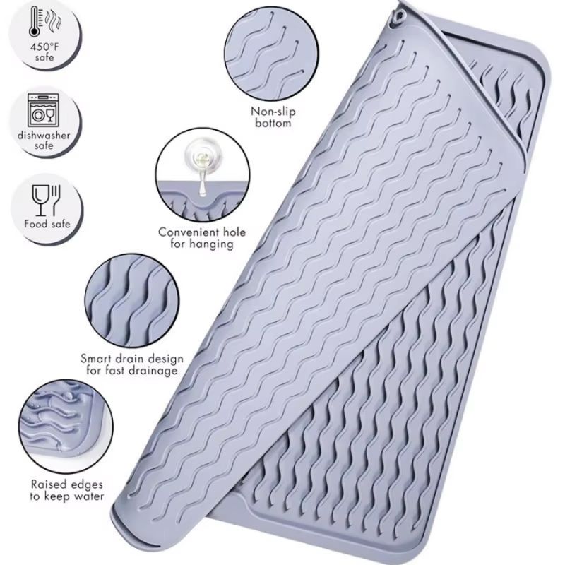 Silicone Kitchen Draining And Heat Insulation Mat Countertop Drying And AntiScald Tableware Mat 5