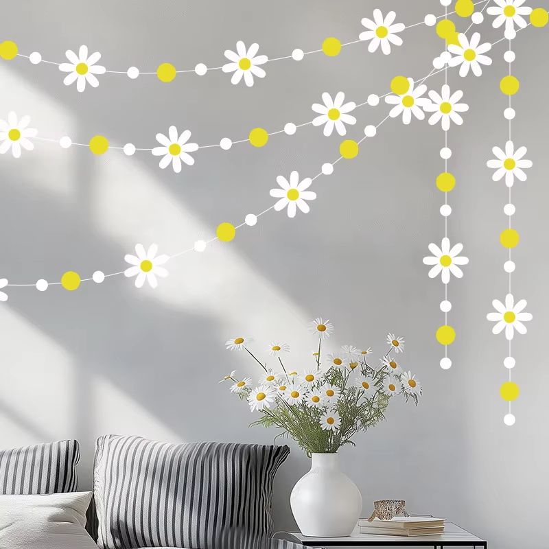 Korean Style Daisy Wind Flag Flower Garland Party Hanging Room Decoration 2