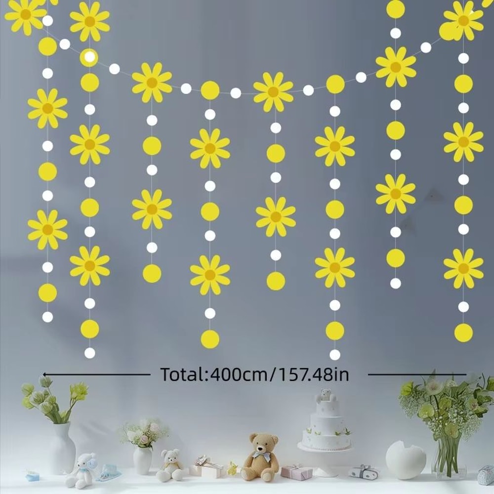 Korean Style Daisy Wind Flag Flower Garland Party Hanging Room Decoration 3