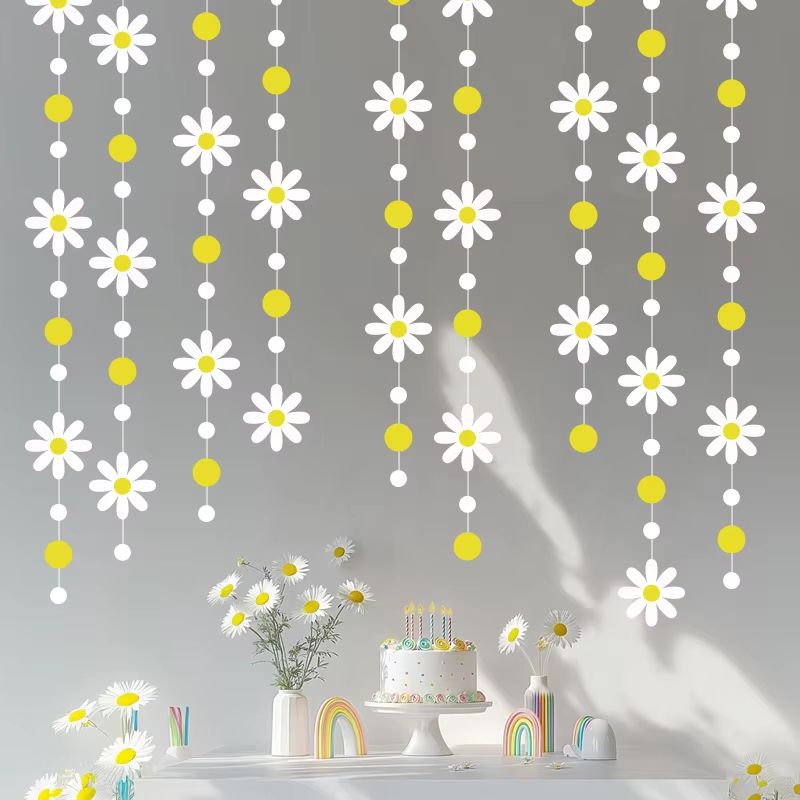 Korean Style Daisy Wind Flag Flower Garland Party Hanging Room Decoration 6