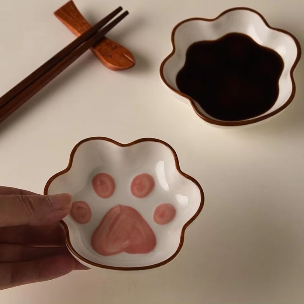 Japanese Cat Paw Dipping Sauce Dish Cute Ceramic Seasoning Plate For Soy Sauce Condiments 0