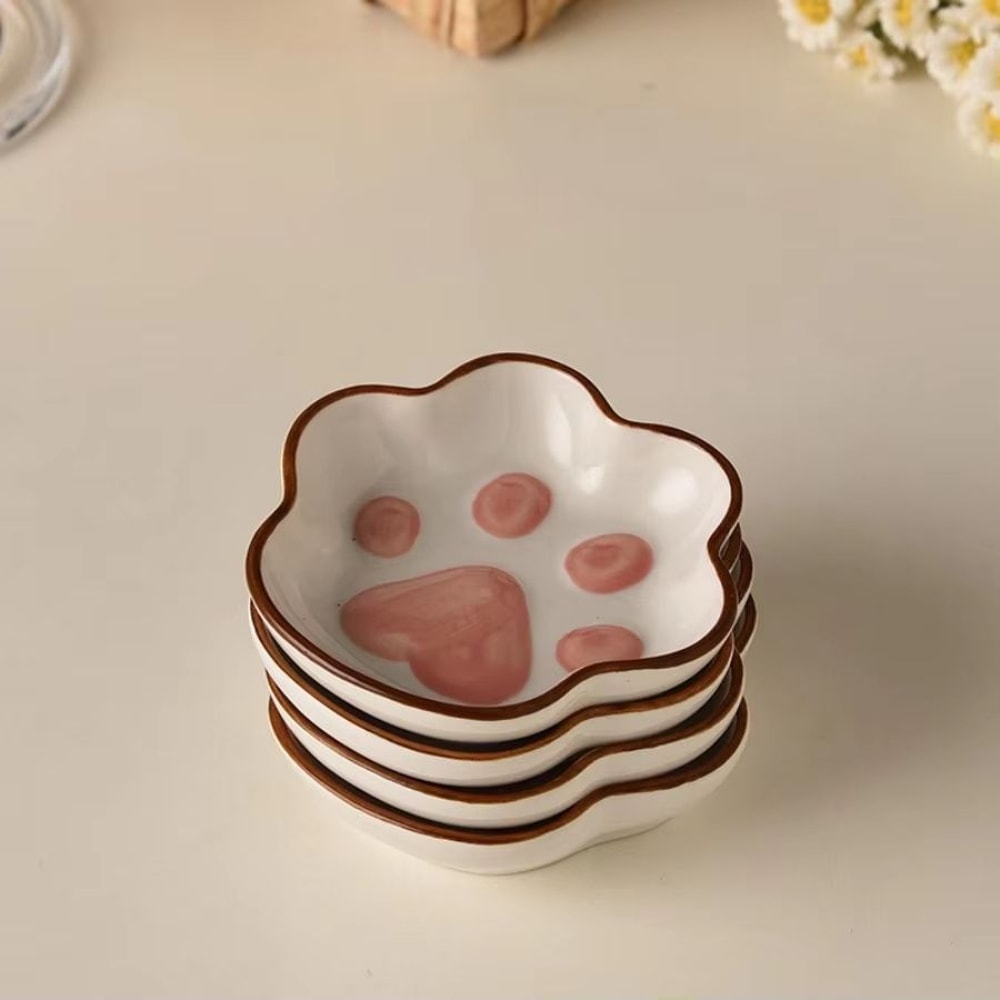 Japanese Cat Paw Dipping Sauce Dish Cute Ceramic Seasoning Plate For Soy Sauce Condiments 2